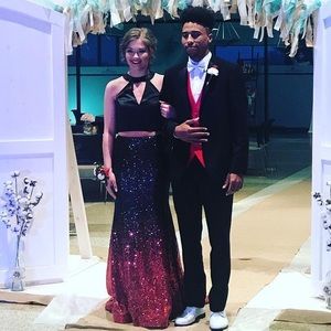 Black and Red 2 piece Sequined Prom Dress